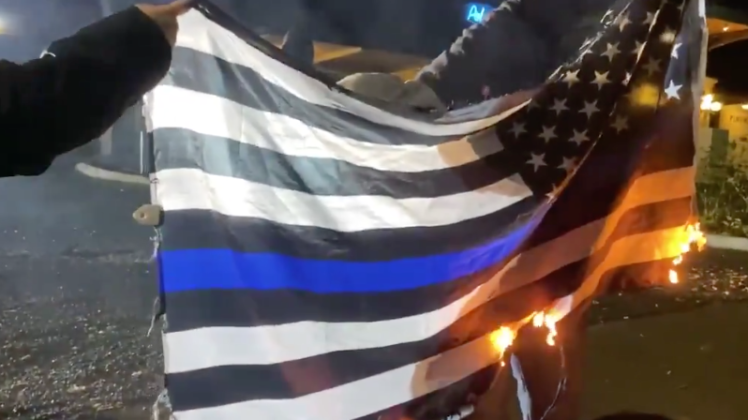 Video Portland Thugs Burn American Flag Thin Blue Line Flag Todd Starnes 